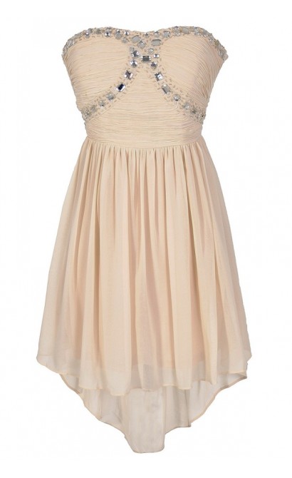 Beads of Light Embellished High Low Dress in Ivory